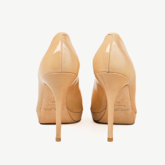Jimmy Choo Luna Nude Patent Peep-Toe Heels - Picture 3 of 10